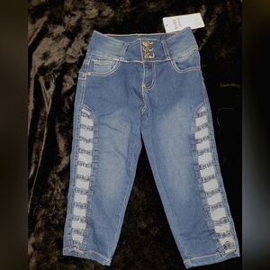 Seven7 Blue Ankle Cropped Jeans with Distressed Details